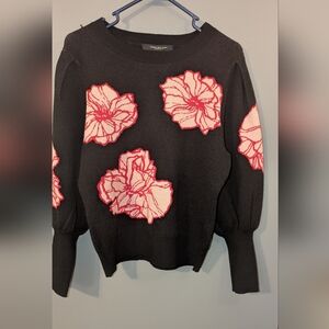 Marc New York Black Sweater with Pink Flowers